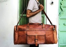 Genuine Leather Travel Duffel Bag Vintage Weekend Gym Overnight Luggage