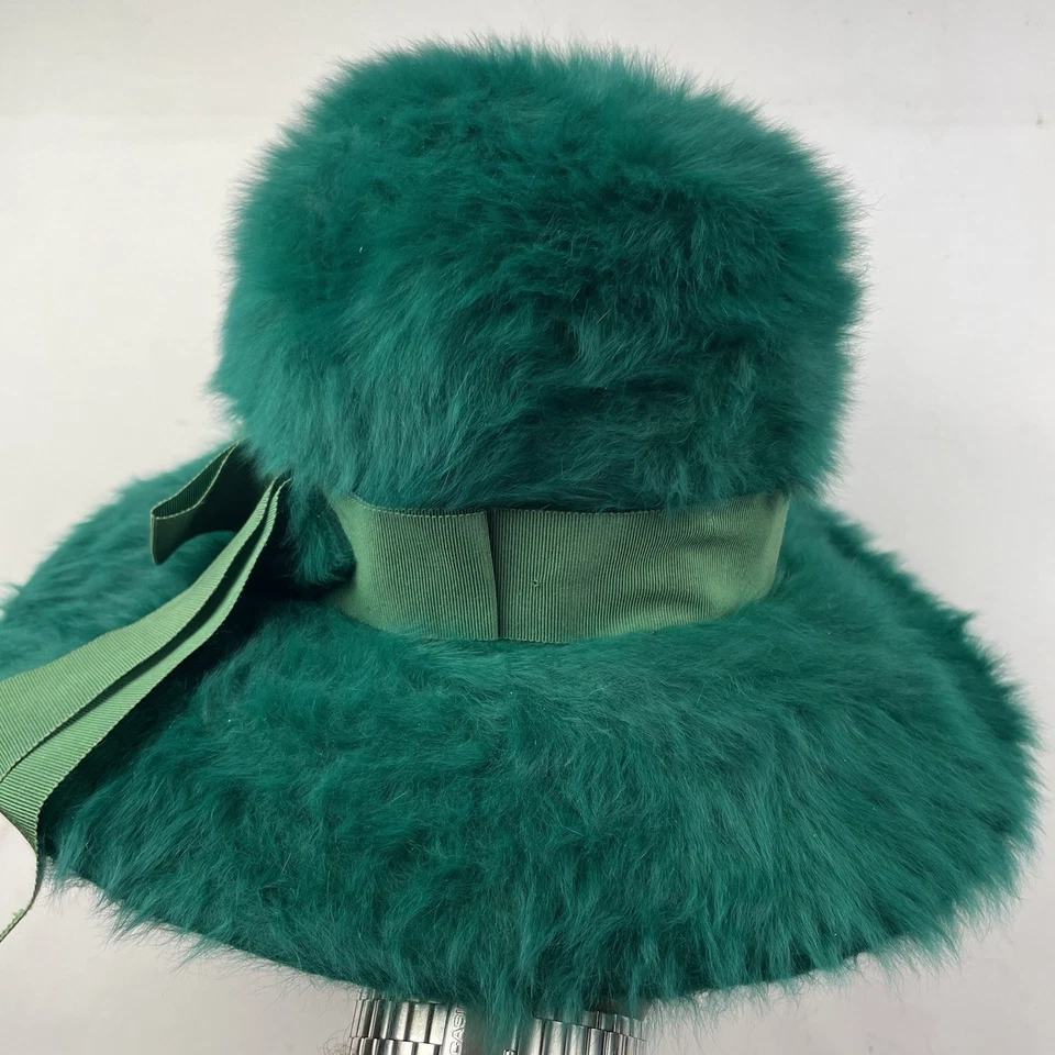 VTG 50s 60s Angora RABBIT FUR LADIES HAT Green TOSCANO ITALY Town & Country EUC - Image 3 of 4