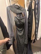 LAGONSA Gray Black Embellished Long Sleeve Mother of the Bride Dress Size 10