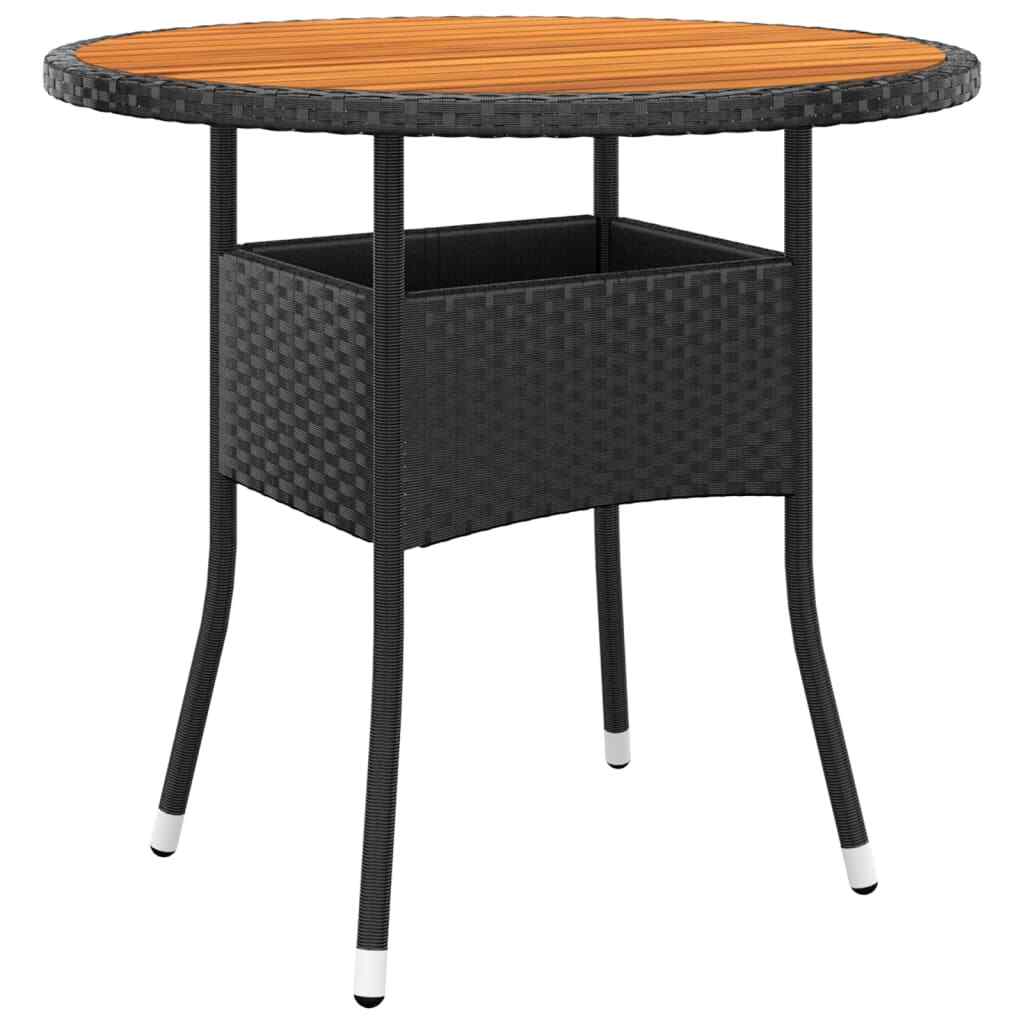 vidaXL Garden Table 脴80x75 cm Acacia Wood and Poly Rattan Black