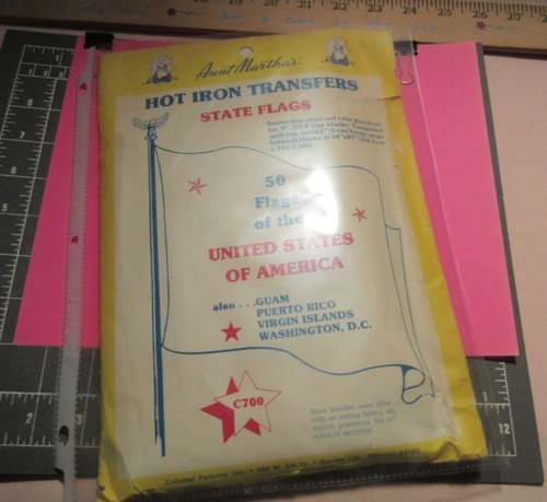 COLONIAL PATTERNS-VTG Aunt Martha's Hot Iron-on Transfers #C700~"STATE FLAGS"-54