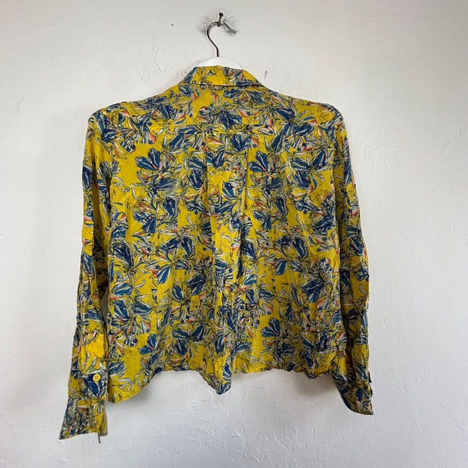 Blusa Camisa Club Monaco Mujer XS Amarilla Floral 100% Seda Abotonada Manga Larga Foto 2 de 4
