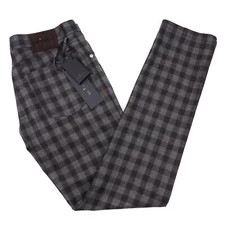 Kiton Gray-Brown-Turquoise Check Soft-Woven Wool 5-Pocket Pants 33 Jeans