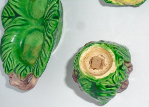 Vintage Cabbages Veggie Lady Bug Ceramic Salt & Pepper Shakers w/Tray MCM - Picture 3 of 10