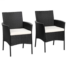 Set of 2 Outdoor Patio Wicker Chairs W/ Seat Cushion Garden Chairs Dining Chairs