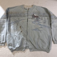Vintage 80s Artisans Sunschein Designs Snow Cabin Textured Women's Cardigan XL