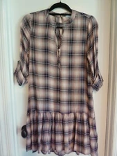 She & Sky Black/Navy/Pink/White Plaid Print Tunic/Dress Size Small