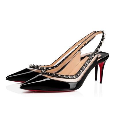 Christian Louboutin Brigadine 70 Black Patent PVC Slingback Spike