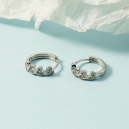 Shiny 925 Sterling Silver 4 Love Heart 12 CZ Hoop Circle Huggie Earrings Gift - Picture 4 of 6