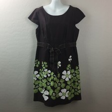 Studio 1 Womens Brown Green Floral Summer Tank Dress Belted 14