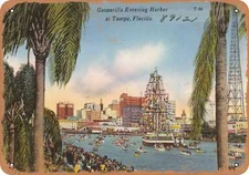 METAL SIGN - Florida Postcard - Gasparilla entering harbor at Tampa, Florida 2