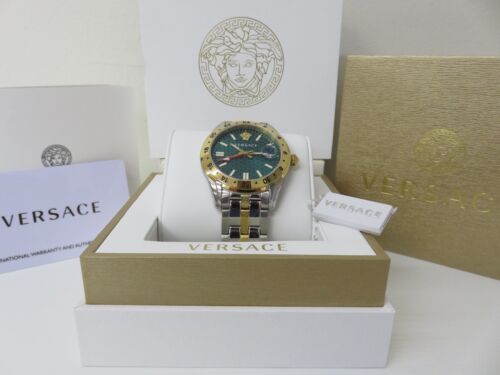 Orologio Versace Uomo VE7C00623 Greca Time GMT Data Swiss Made Oro IP Bicolore - Foto 4 di 11