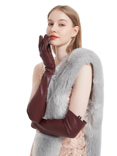 Touch Screen Real Sheep Leather Gloves Long style Black Burgundy Green Color - Picture 7 of 14