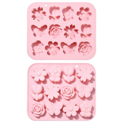 2x Silicone Molds Flower Butterfly Candy Mold for Chocolate Pudding Dessert Cake