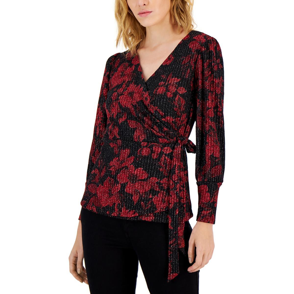 Женский черный металлик Nine West, блузка с галстуком-бабочкой спереди, рубашка XL BHFO 4318