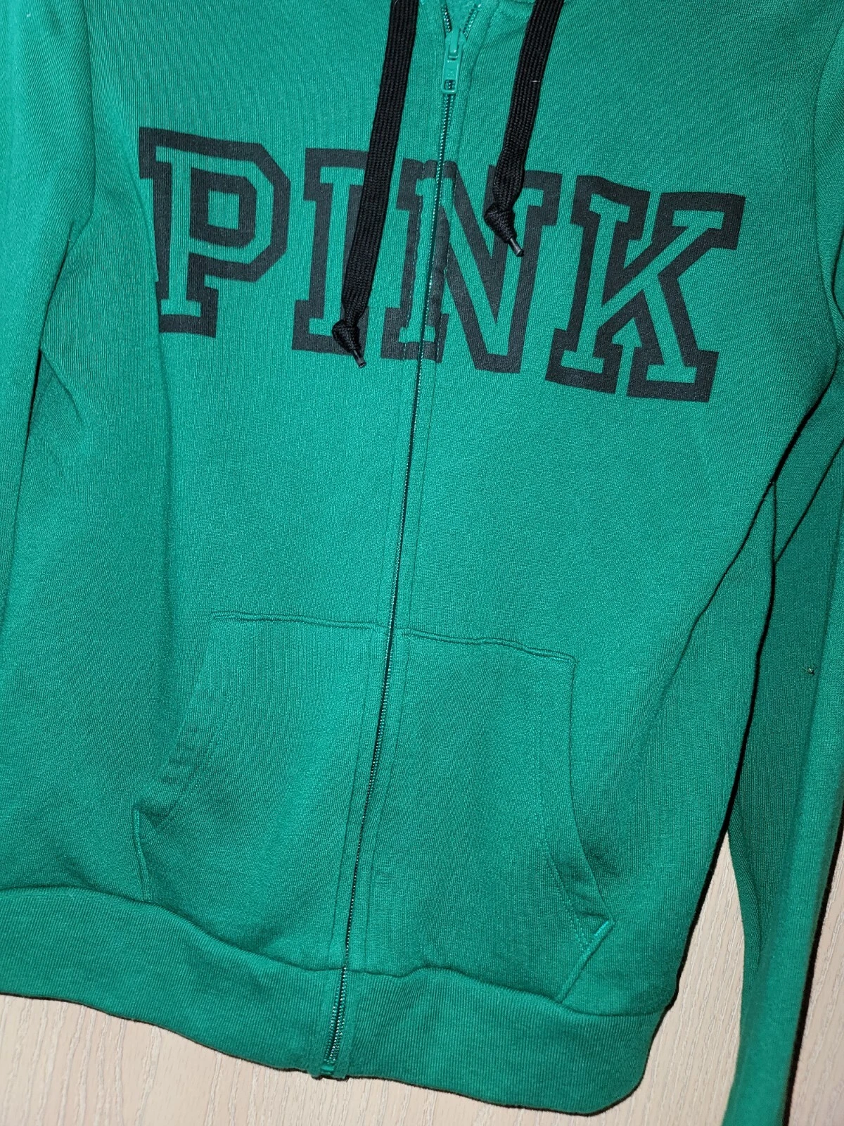 UNDERCOVER NUOVA felpa con cappuccio verde rosa di Victoria's Secret cerniera intera logo rosa taglia small