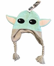 Star Wars Baby Yoda Grogu Unisex Kids Beanie Hat Ear Flaps One Size Green/Tan