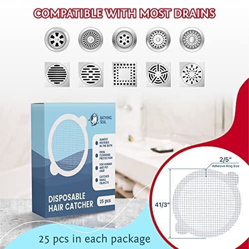 25 Disposable Shower Drain Hair Catchers Anti-Clog Bathroom Kitchen ...