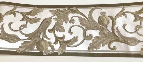 Victorian Metallic Silver Olive Green Scroll Leaf Wallpaper Border - Picture 3 of 9