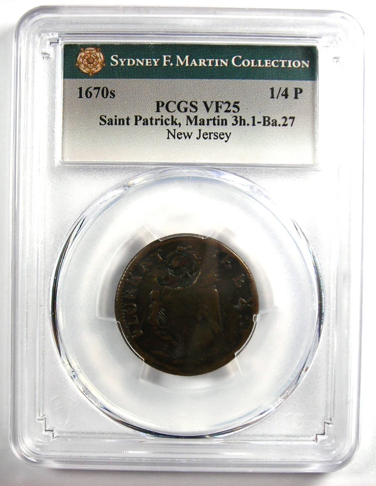 1670 New Jersey St Patrick Farthing Colonial Coin 1/4P - PCGS VF25 - $1650 Value - Image 2 of 4