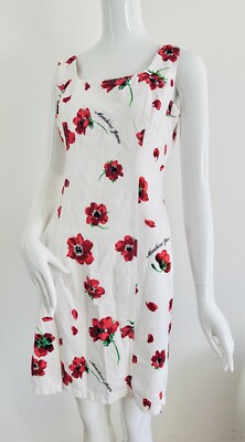 Moschino Kleid Floral Denim Weiß Mohnblumen Vintage 90er Jahre Größe IT 44 46 M