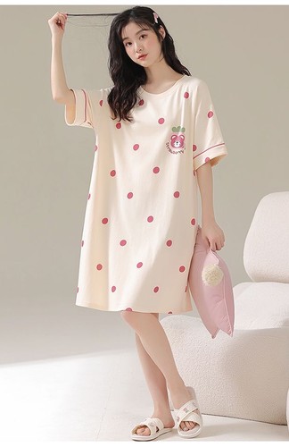 Ladies Short Sleeve Loungewear Nightdress Cotton Summer Pajamas Dress - Picture 18 of 34