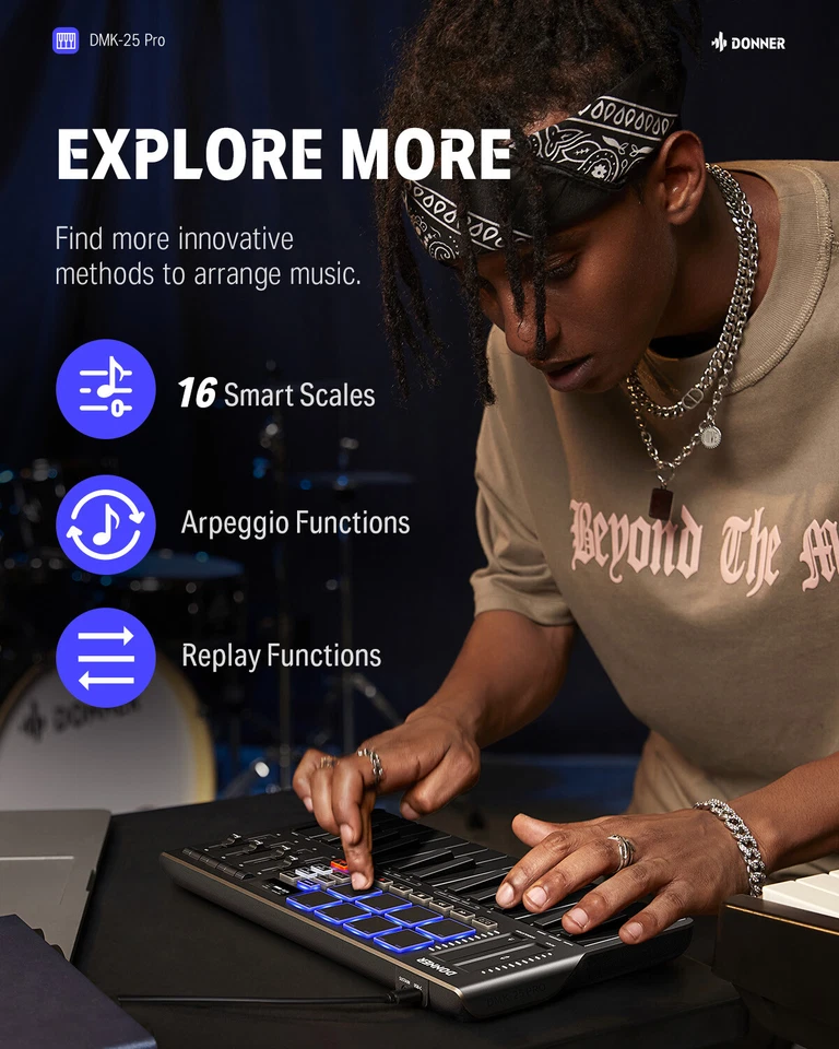 🎹Donner USB MIDI Keyboard Controller OLED Screen 25Key 8 Backlit Drum Touch Bar - Image 2 of 4