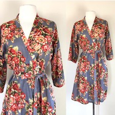 vintage cotton rose robe kimono wrap cardigan gypsy duster cottagecore boho