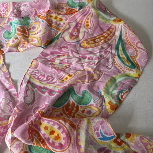 Silk Chiffon Springtime 14" x 64" Rectangle Pink Paisley Floral Scarf (D9)flaw - Picture 2 of 3