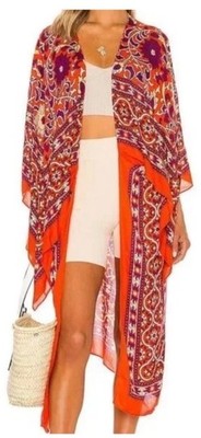 Free People OS Magic Dance Border Print Kimono Summer hue Boho Hippie Festival