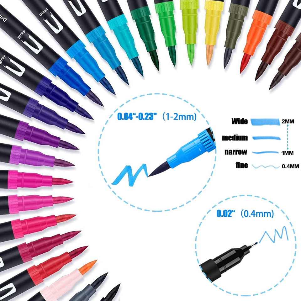Ohuhu Pennarelli Doppia Punta, 48 colori Pennarelli ad alcool di con doppia brush e chisel set