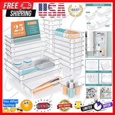 25 PCS Clear Plastic Drawer Organizer Set, 4 Sizes Desk Drawer Divider Organi...