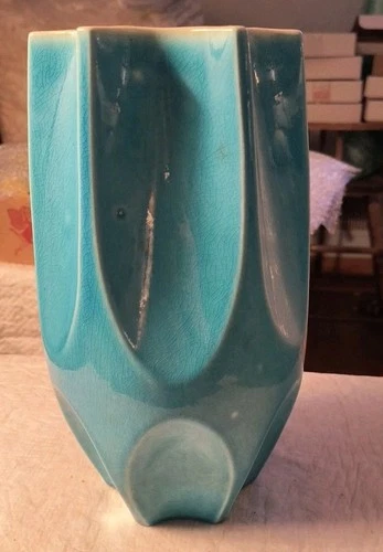 Vintage MCM Blue & White Prismatique Red Wing Pottery 794 Vase 11" Tall