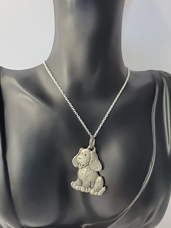 Collar Colgante Vintage Cachorro Perro Peltre Tono Plata Joyería Disfraz Foto 4 de 4