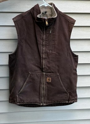 CARHARTT V33 DKB Vest Men Large Tall Sherpa Lined Dark Brown
