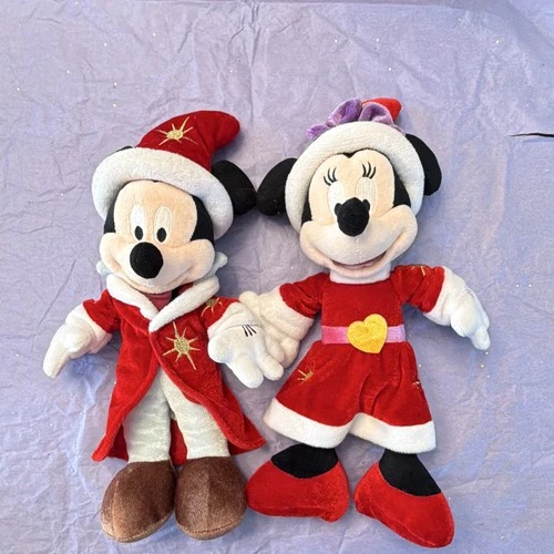 Disneyland Paris Mickey & Minnie Christmas Plush Set Vintage 2012 Small