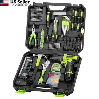 Cordless Drill Tool Set: 12V Power Kit with Battery & 142pc, Green
