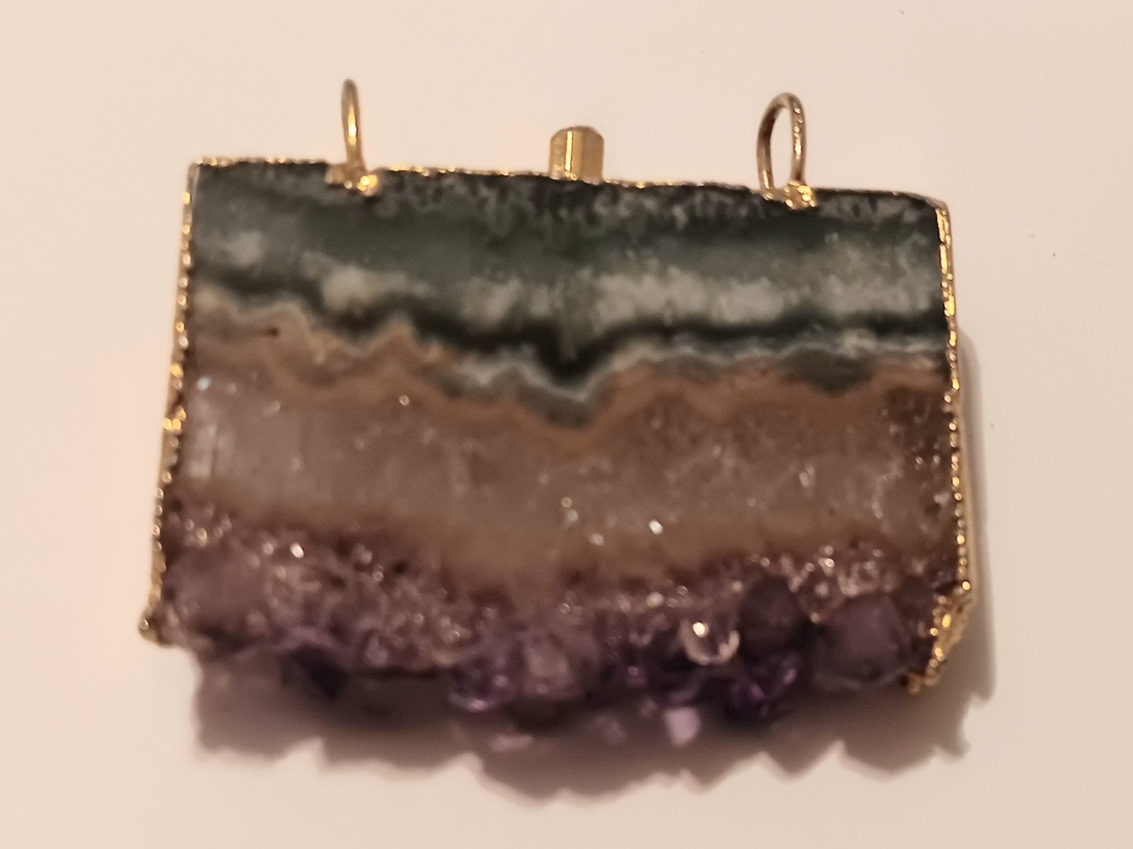 Rectangular Gold Plated Amethyst Geode Slice Pend… - image 1