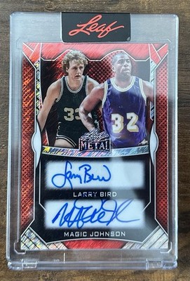 2025 Leaf Metal Larry Bird Magic Johnson On Card Dual Auto /3 DA-15