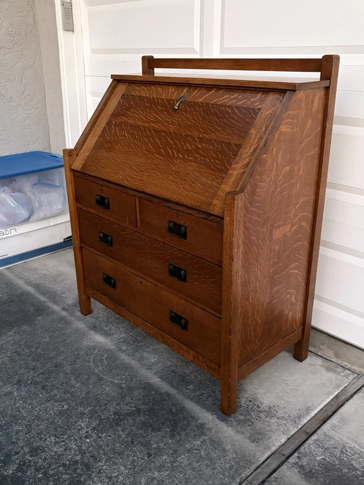 Stickley Brothers Antiguo Roble Misión Artes y Manualidades Drop Front Secretaria Escritorio Foto 3 de 4