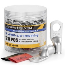 haisstronica 10pcs 2 AWG - 3/8 M10 Tinned Copper Battery Lugs, Heavy Duty Cop...