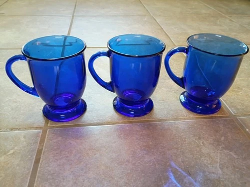 Vintage Anchor Hocking USA Cobalt Blue 5” Glass Mug 16 oz.