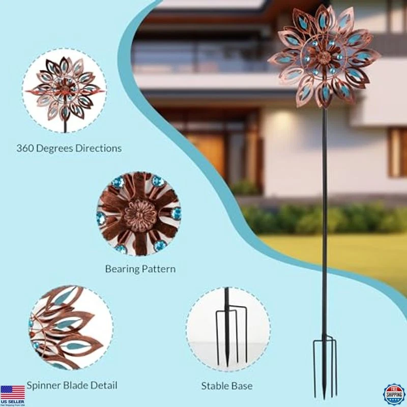 Outdoor Metal Wind Spinner 62" - 360° Swivel Garden Decor for Yard & Patio - Image 2 of 4