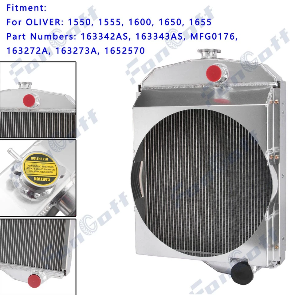 Radiador de tractor de 3 filas para Oliver 1550 1555 1600 1655 1650 #163273A, 163342AS Foto 4 de 4