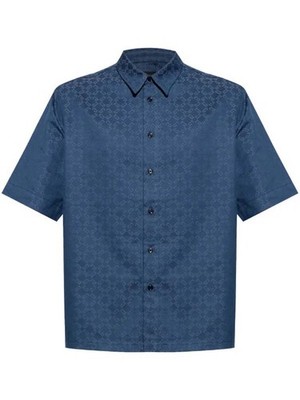 Givenchy Blue Monogram Jacquard Short Sleeve Shirt MEN s Size XXL - Retail $1050