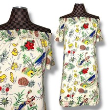 J. Crew Hawaiian Luau Shift Dress Off-the-Shoulder Aloha Polynesian Tiki Size 6