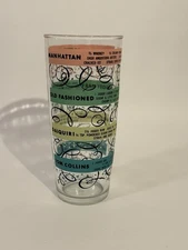 Vintage MCM 1950's Ex Large Cocktail Shaker & Drink Bar Recipes 7.5 Inch Glass