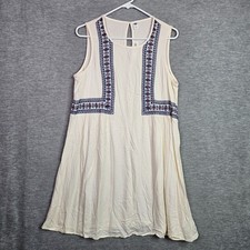 Old Navy Cream Embroidered Boho Sleeveless Dress Flowy A-Line Women’s Sz M NEW