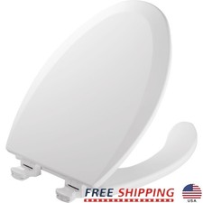 Elongated Toilet Seat Durable Enameled Wood Easy Clean Hinges Fastening System