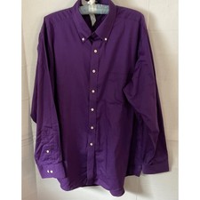 Chaps Mens Classic Fit Twill Button Down Shirt Purple Wrinkle Free 17-17.5 34/35